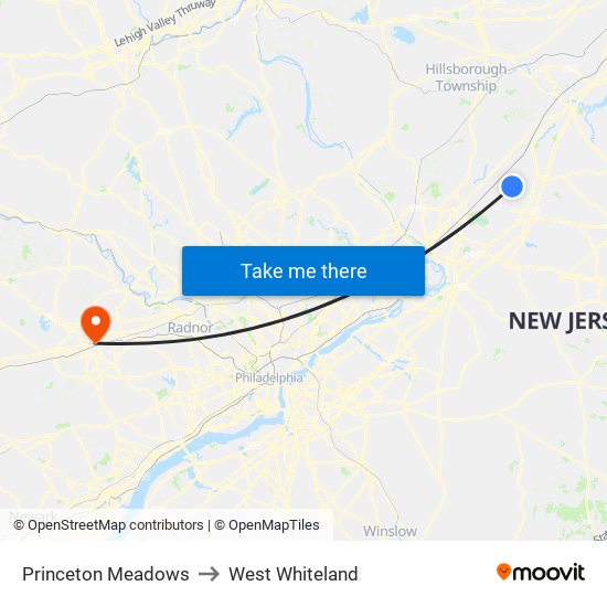 Princeton Meadows to West Whiteland map