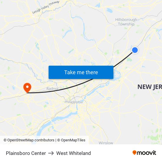 Plainsboro Center to West Whiteland map