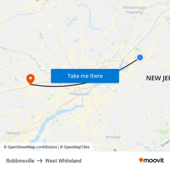 Robbinsville to West Whiteland map