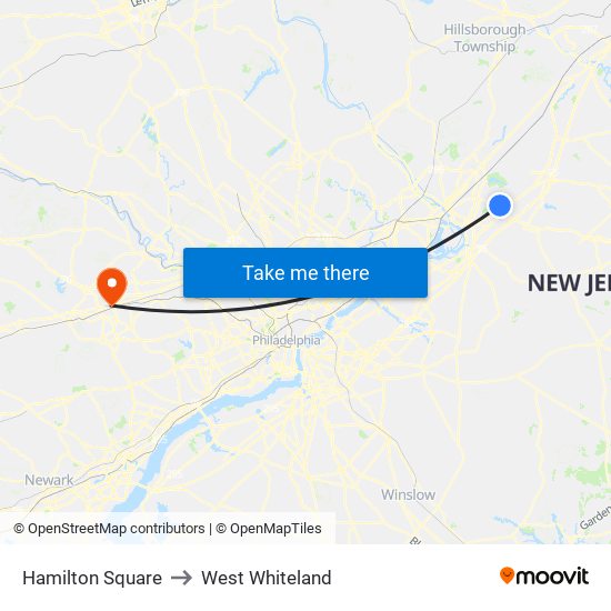 Hamilton Square to West Whiteland map