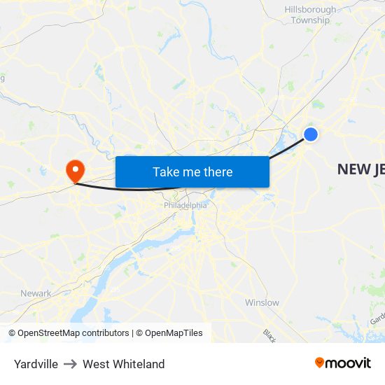 Yardville to West Whiteland map