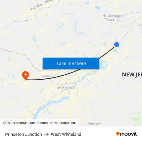 Princeton Junction to West Whiteland map