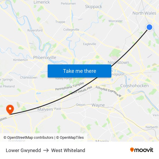 Lower Gwynedd to West Whiteland map