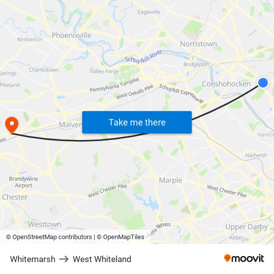 Whitemarsh to West Whiteland map