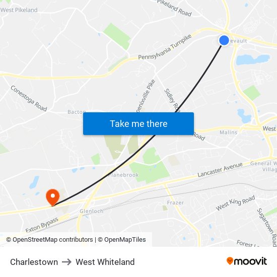 Charlestown to West Whiteland map