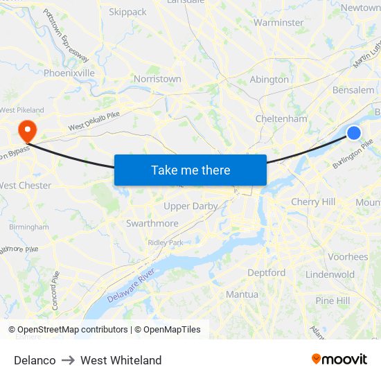 Delanco to West Whiteland map