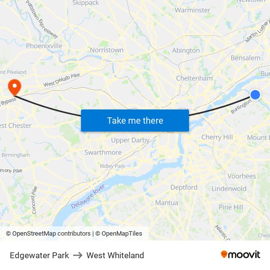 Edgewater Park to West Whiteland map
