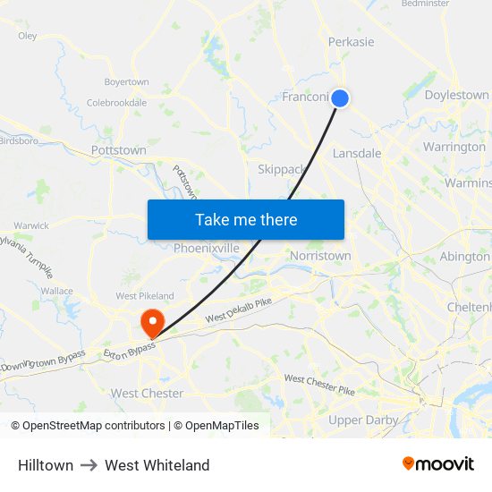 Hilltown to West Whiteland map