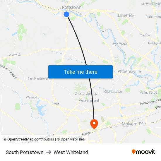 South Pottstown to West Whiteland map