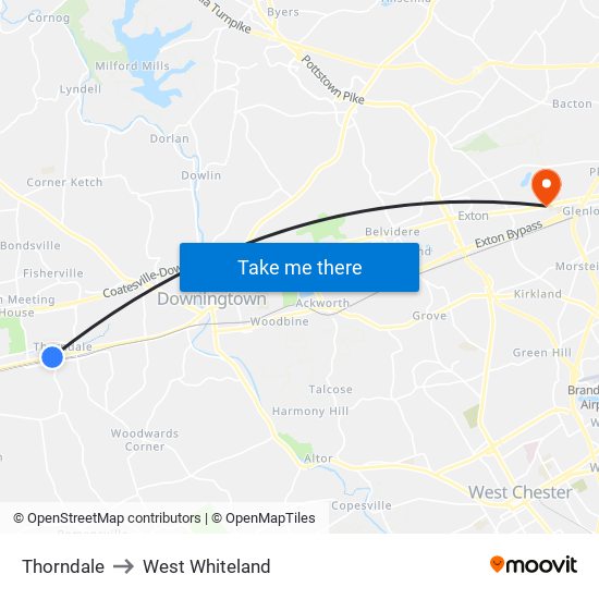 Thorndale to West Whiteland map