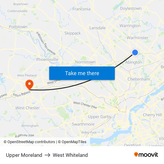 Upper Moreland to West Whiteland map