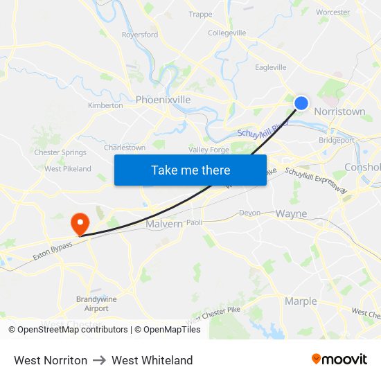 West Norriton to West Whiteland map