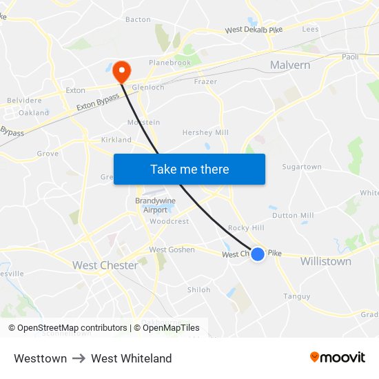 Westtown to West Whiteland map