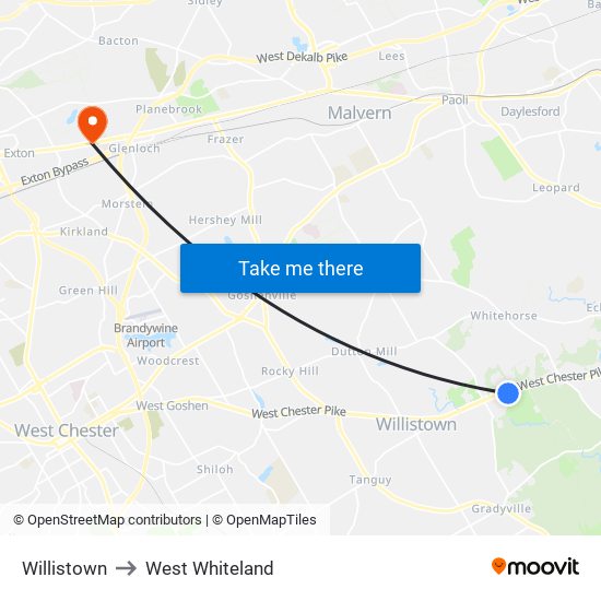 Willistown to West Whiteland map