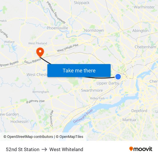 52nd St Station to West Whiteland map