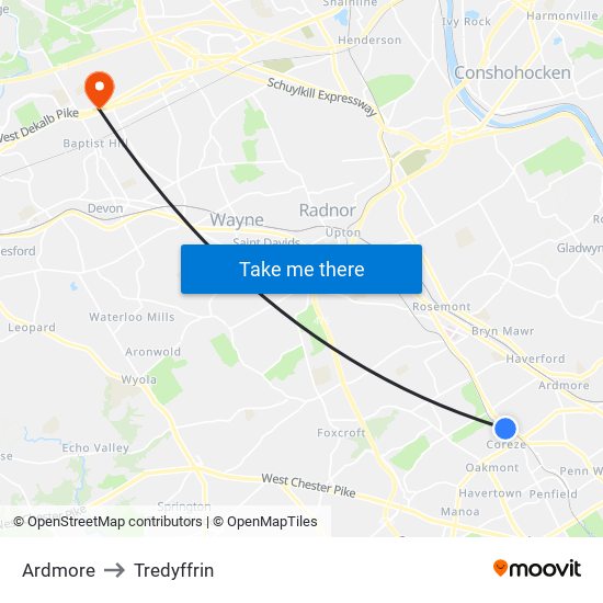 Ardmore to Tredyffrin map