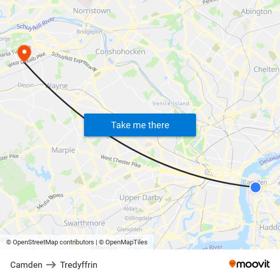 Camden to Tredyffrin map