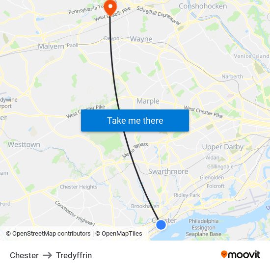 Chester to Tredyffrin map