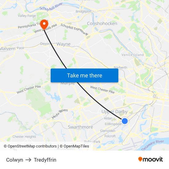 Colwyn to Tredyffrin map
