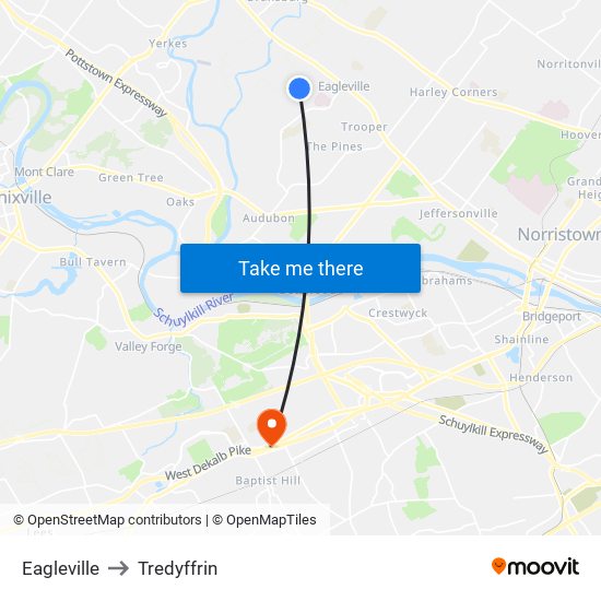 Eagleville to Tredyffrin map