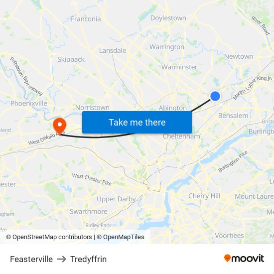 Feasterville to Tredyffrin map