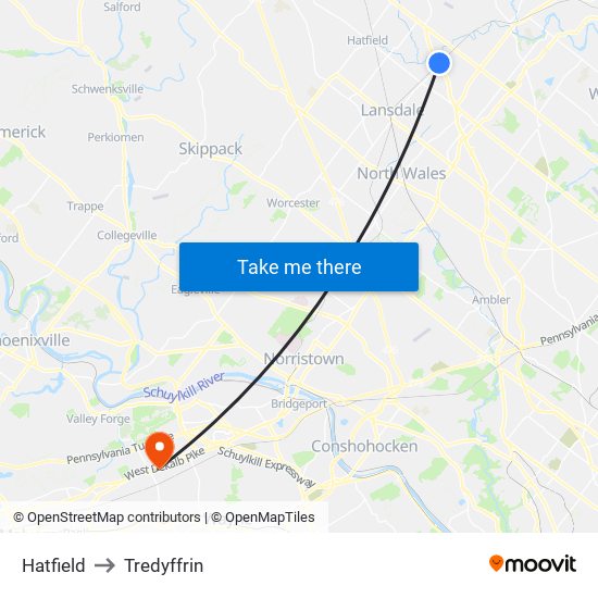 Hatfield to Tredyffrin map