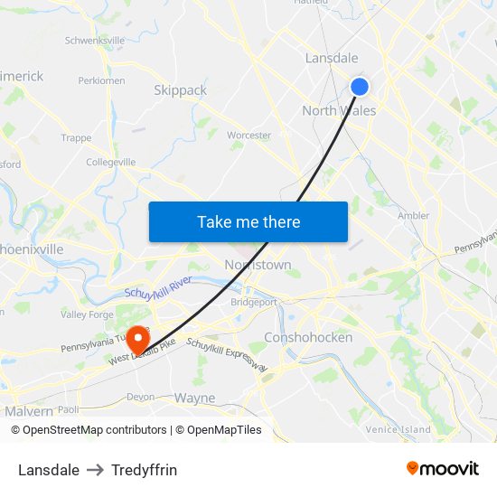 Lansdale to Tredyffrin map