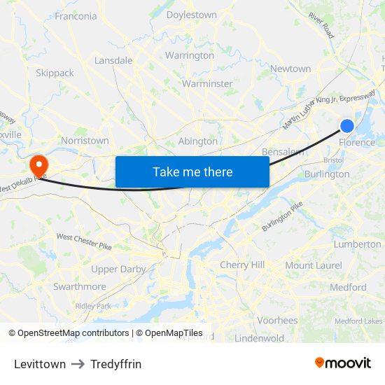 Levittown to Tredyffrin map