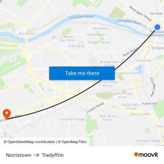 Norristown to Tredyffrin map