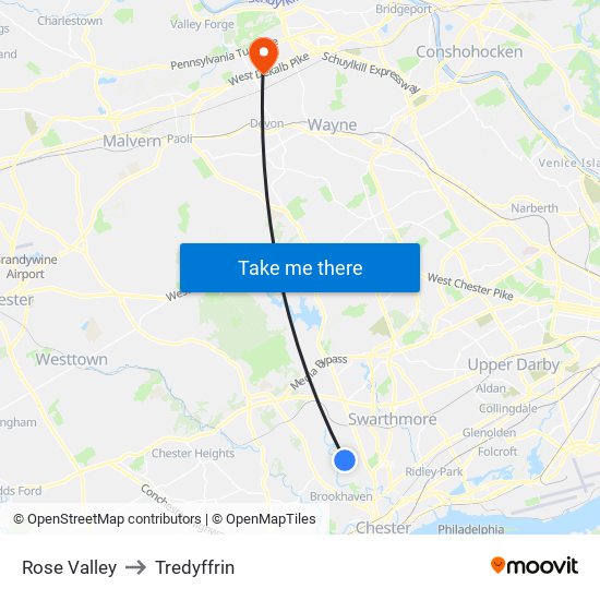 Rose Valley to Tredyffrin map