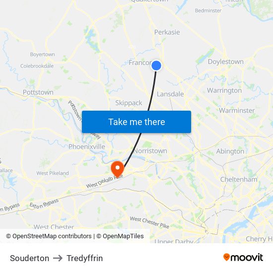Souderton to Tredyffrin map