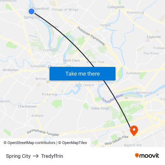 Spring City to Tredyffrin map