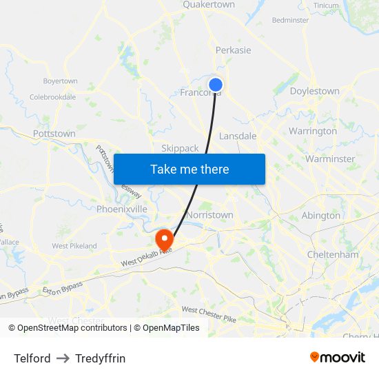 Telford to Tredyffrin map