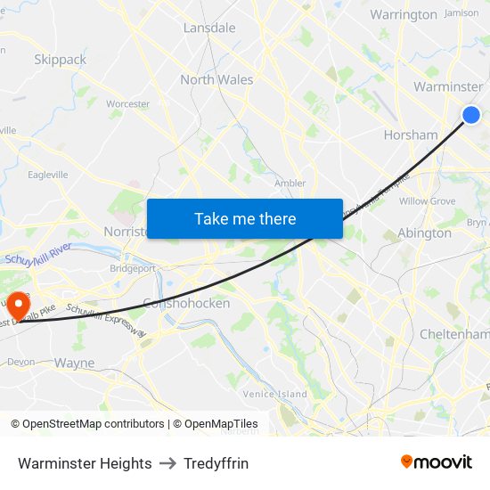 Warminster Heights to Tredyffrin map