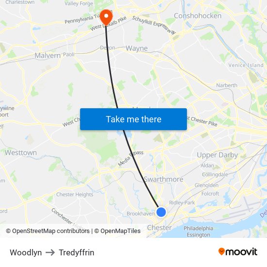 Woodlyn to Tredyffrin map