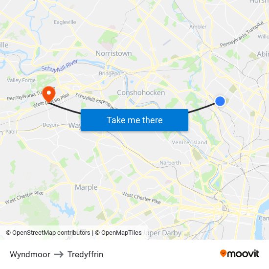 Wyndmoor to Tredyffrin map