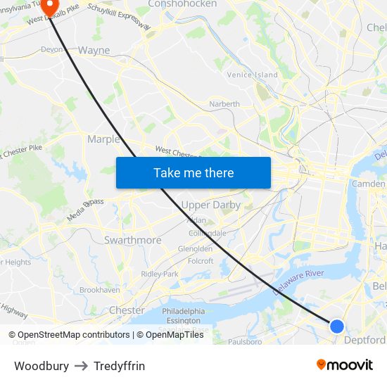 Woodbury to Tredyffrin map