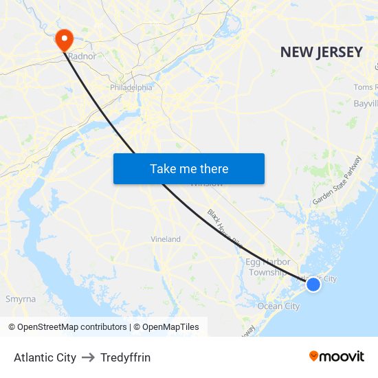 Atlantic City to Tredyffrin map