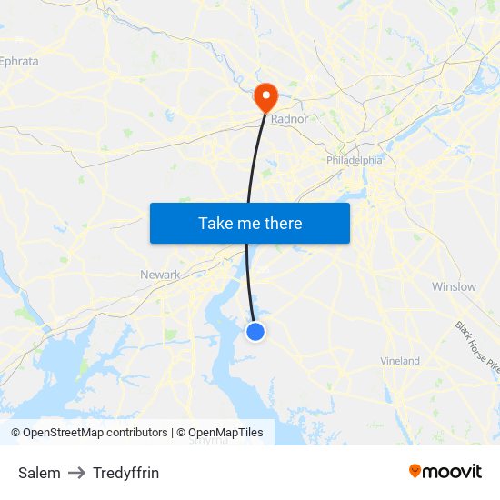Salem to Tredyffrin map