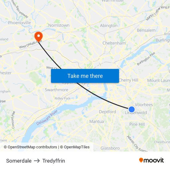 Somerdale to Tredyffrin map