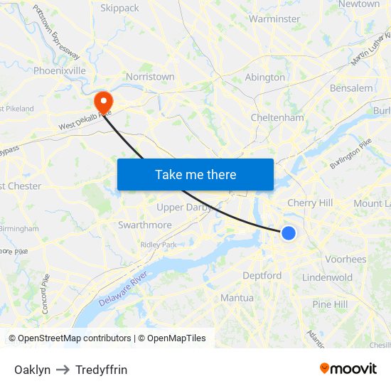 Oaklyn to Tredyffrin map