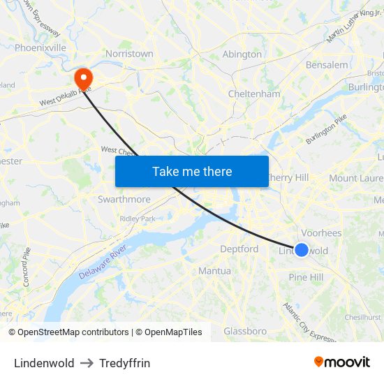 Lindenwold to Tredyffrin map