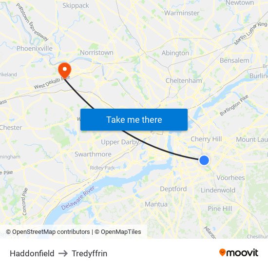 Haddonfield to Tredyffrin map