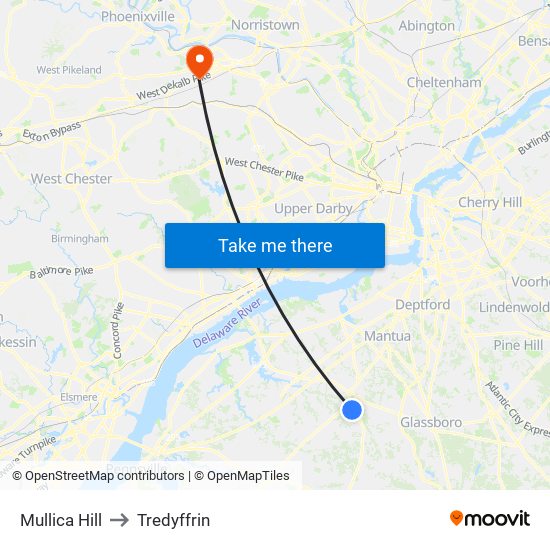 Mullica Hill to Tredyffrin map