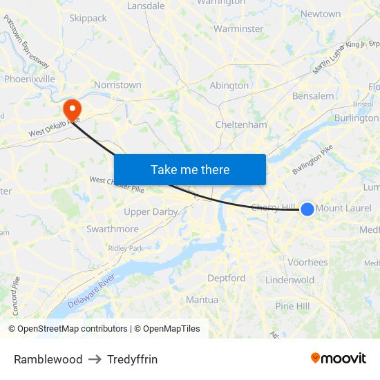 Ramblewood to Tredyffrin map