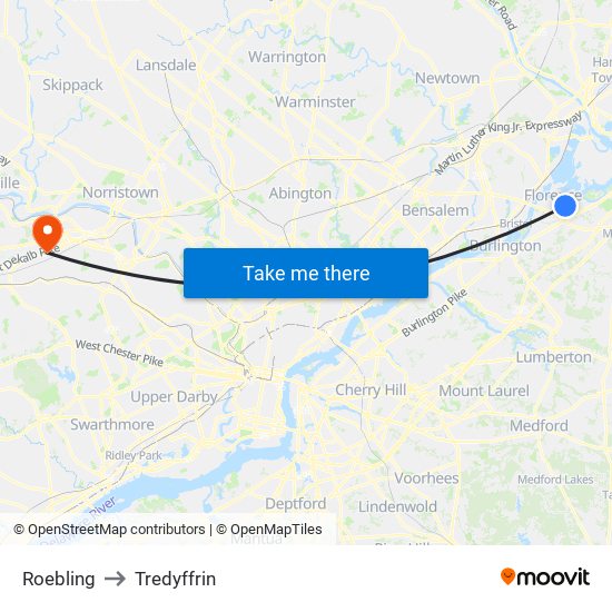 Roebling to Tredyffrin map