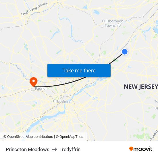 Princeton Meadows to Tredyffrin map