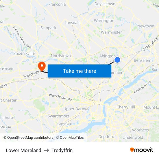 Lower Moreland to Tredyffrin map