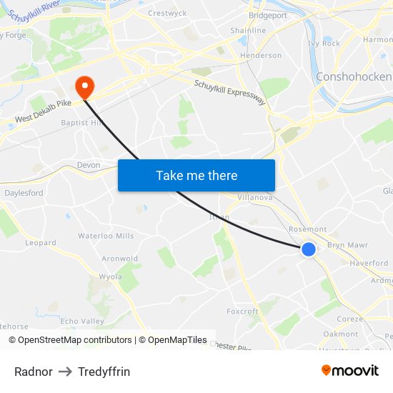 Radnor to Tredyffrin map