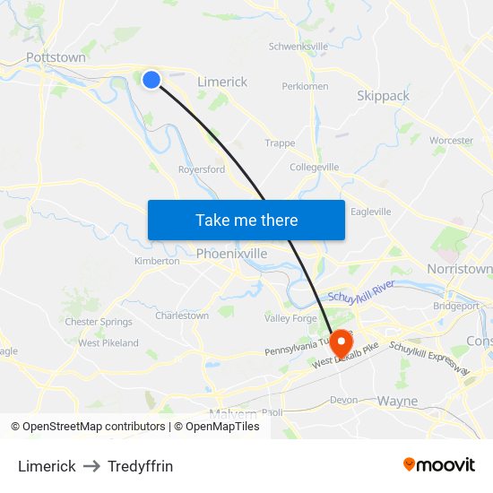 Limerick to Tredyffrin map